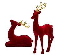 Figuras de de Navidad, Ciervos flocados - Estatua de Alce Sentado de pie estética y Verde para el Lugar de Trabajo, mesita de Noche, Fiesta, Cocina
