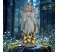 Figuras de Jardín de ángel Solar, Euakee Figurita Decorativa de Ángel para Jardín con Luz Cálida Energía Solar, Estatuas de ángel Solar de Jardín, Decoración de Jardín, Escultura Hada de Las Flores