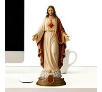 Figuras de Jesús: base fina coloreada a mano, escultura de escritorio religiosa de 8 pulgadas; Icono de la fe sagrada del Mesías cristiano; Estatua resistente al agua de resina sólida duradera | Ídolo
