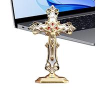 Figuras de Jesús pequeño, crucifijo hecho a mano con base, figuras decorativas religiosas de Jesucristo con base para oración