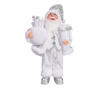 Figuras de Papá Noel de 12 pulgadas, figura de Papá Noel de pie con abrigo blanco y botas plateadas, bolsa de regalo y caja de regalo en brazos, muñeca de Papá Noel de Navidad regalos para Holdiday