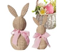 Figuras de Pascua 2 Lindas Piezas de Decoración Primaveral Rústica con | Figuras Decorativas y Coleccionables de Conejos de Pascua para Hogar, Oficina, Mesa, Escritorio, Estante, Inauguración, Rosa