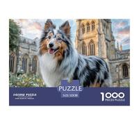 Figuras de Perro adorables para Toda la Familia: Aussie Stands by Grand Building para Mujeres, Regalos para Hombres y Adultos (52 x 38 cm, 1000 Unidades)