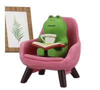 Figuras de rana en miniatura, escultura de resina, amante del café verde, estatua de asiento con libro y taza, decoración de escritorio caprichosa para oficina, jardín de hadas o estantería para el