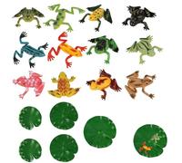 Figuras de ranas decorativas set 12 piezas juguetes educativos PVC resistente mini ranas con hojas de loto realistas ideales jardín hogar fiestas