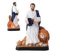 Figuras de resina de Jesús, estatua cristiana religiosa, decoración de escritorio de 6,3 pulgadas con diseño de león, escultura espiritual pintada a mano, de mesa católico con detalle, arte de