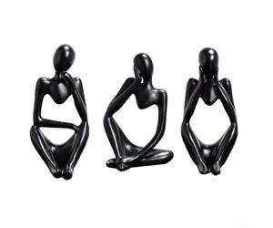 Figuras de resina modernas abstractas izquierda derecha pensamiento, estatua nórdica decoración del hogar escultura para sala de estar, estante de mesa, piedra arenisca dorada plateada (juego negro)