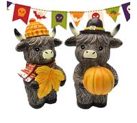Figuras de vaca de las tierras altas de Acción de Gracias, bonita decoración de cosecha de otoño de ganado de las tierras altas, estatua rústica de vaca para escritorio, estantería, chimenea, mesa de