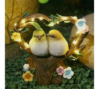 Figuras Decorativas para el jardín con energía Solar y Forma de corazón y pájaro para Exteriores, Escultura de Resina con luz Solar (A)