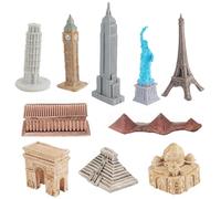 Figuras Emblemáticas De La Ciudad: Modelo Edificio Empire State, Estatua De La Torre Inclinada De Pisa, Réplica Big Ben, Escultura De La Estatua De La Libertad | Pirámides Partenón TR