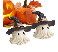 Figuras fantasmas - Mini resina Halloween Figuras con diseño de sombrero | Decoración de mesa coleccionable estacional para sala de estar Shelf Office Ventana Patio Primer Suministro interior ext