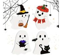 Figuras geniales lindas fantasmas | 4 piezas de letreros fantasmas Halloween decoración de interior,Centro de mesa espantoso para cocina Chimenea interior bandeja piso casa