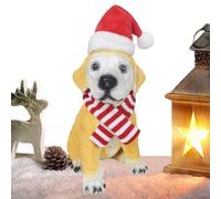 Figuras navideñas,Lindo coleccionable de resina, escultura de perro de Navidad con gorro de Papá Noel - Para dormitorio, salón, dormitorio, estudio, vacaciones, cumpleaños