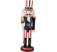 Figuras patrióticas de cascanueces. Estatua de madera del tío Cascanueces, soldado, con bastón. Adornos de mesa for el 4 de julio, decoración del Día de la Independencia. Figuras de cascanueces.