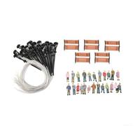 Figuras Pintadas HO OO 49 Pcs Escena Tren | 24 figuras, 20 farolas, 5 bancos, escala HO OO, plástico , colores realistas