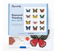 Figured’Art Mini Serie Diamond Painting - Caja Premium 12 lienzos de 15x18cm Mariposas 2 - Punto de Cruz Diamante con Diamantes Cuadrados - Kit Completo 5D DIY para Adultos