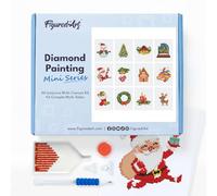 Figured’Art Mini Serie Diamond Painting - Caja Premium 12 lienzos de 15x18cm Navidad 3 - Punto de Cruz Diamante con Diamantes Cuadrados - Kit Completo 5D DIY para Adultos