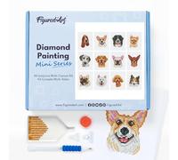 Figured’Art Mini Serie Diamond Painting - Caja Premium 12 lienzos de 15x18cm Perros - Punto de Cruz Diamante con Diamantes Cuadrados - Kit Completo 5D DIY para Adultos