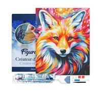 Figured'Art Diamond Painting Kit completo con marco - Cuadro 40x50cm de Pintura de Diamante - Bastidor montado - diamantes cuadrados - Zorro Abstracto Colorido - 5D DIY Manualidades Adultos