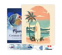 Figured'Art Diamond Painting Kit completo con marco - Cuadro 40x50cm de Pintura de Diamante - Bastidor montado - diamantes cuadrados - Tabla de surf en la playa - 5D DIY Manualidades Adultos