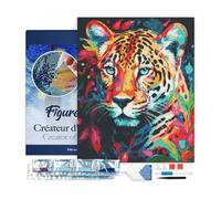 Figured'Art Diamond Painting Kit completo con marco - Cuadro 40x50cm de Pintura de Diamante - Bastidor montado - diamantes cuadrados - Leopardo Abstracto Colorido - 5D DIY Manualidades Adultos