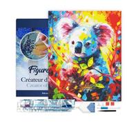 Figured'Art Diamond Painting Kit completo con marco - Cuadro 40x50cm de Pintura de Diamante - Bastidor montado - diamantes cuadrados - Koala Abstracto Colorido - 5D DIY Manualidades Adultos