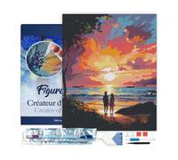Figured'Art Diamond Painting Kit completo con marco - Cuadro 40x50cm de Pintura de Diamante - Bastidor montado - diamantes cuadrados - Pareja y Atardecer Colorido - 5D DIY Manualidades Adultos