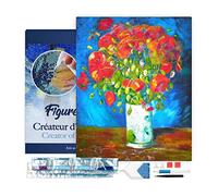 Figured'Art Diamond Painting Kit completo con marco - Cuadro 40x50cm de Pintura de Diamante - Bastidor montado - diamantes de imitación cuadrados - Jarrón con amapolas - Van Gogh - 5D DIY Manualidades