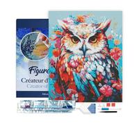 Figured'Art Diamond Painting Kit completo con marco - Cuadro 40x50cm de Pintura de Diamante - Bastidor montado - diamantes cuadrados - Búho Colorido en Flor - 5D DIY Manualidades Adultos