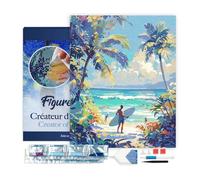 Figured'Art Diamond Painting Kit completo con marco - Cuadro 40x50cm de Pintura de Diamante - Bastidor montado - diamantes cuadrados - Día soleado en la playa - 5D DIY Manualidades Adultos