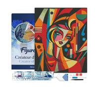 Figured'Art Diamond Painting Kit completo con marco - Cuadro 40x50cm de Pintura de Diamante - Bastidor montado - diamantes cuadrados - Mujer Abstracta al Estilo Picasso - 5D DIY Manualidades Adultos
