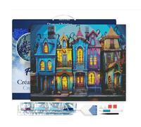 Figured'Art Diamond Painting Kit completo con marco - Cuadro 40x50cm de Pintura de Diamante - Bastidor montado - diamantes cuadrados - Casas Góticas Coloridas - 5D DIY Manualidades Adultos