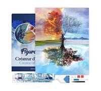 Figured'Art Diamond Painting Kit completo con marco - Cuadro 40x50cm de Pintura de Diamante - Bastidor montado - diamantes de imitación cuadrados - 4 estaciones de árboles 3-5D DIY Manualidades