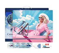 Figured'Art Diamond Painting Kit completo con marco - Cuadro 40x50cm de Pintura de Diamante - Bastidor montado - diamantes cuadrados - Diva en un Auto Retro Rosa - 5D DIY Manualidades Adultos