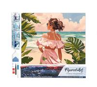Figured'Art Diamond Painting Kit completo - Cuadro 40x50cm de Pintura de Diamante - Lienzo enrollado con diamantes cuadrados - Linda chica junto al mar - 5D DIY Manualidades Adultos