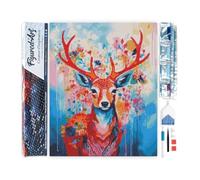 Figured'Art Diamond Painting Kit completo - Cuadro 40x50cm de Pintura de Diamante - Lienzo enrollado con diamantes cuadrados - Ciervo Colorido en Flor - 5D DIY Manualidades Adultos