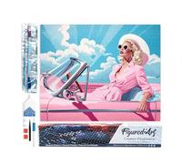 Figured'Art Diamond Painting Kit completo - Cuadro 40x50cm de Pintura de Diamante - Lienzo enrollado con diamantes cuadrados - Diva en un Auto Retro Rosa - 5D DIY Manualidades Adultos