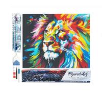 Figured'Art Diamond Painting Kit completo - Cuadro 40x50cm de Pintura de Diamante - Lienzo enrollado con diamantes cuadrados - León Abstracto Colorido - 5D DIY Manualidades Adultos
