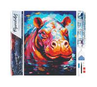 Figured'Art Diamond Painting Kit completo - Cuadro 40x50cm de Pintura de Diamante - Lienzo enrollado con diamantes cuadrados - Hipopótamo Abstracto Colorido - 5D DIY Manualidades Adultos