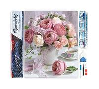 Figured'Art Diamond Painting Kit completo - Cuadro 40x50cm de Pintura de Diamante - Lienzo entero enrollado con diamantes de imitación cuadrados - Ramo de Rosas - 5D DIY Manualidades Creativas Adultos