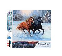 Figured'Art Diamond Painting Kit completo - Cuadro 40x50cm de Pintura de Diamante - Lienzo entero enrollado con diamantes de imitación cuadrados - Dos caballos en invierno - 5D DIY Manualidades