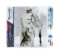 Figured'Art Diamond Painting Kit completo - Cuadro 40x50cm de Pintura de Diamante - Lienzo entero enrollado con diamantes de imitación cuadrados - Caballo y del lobo en la nieve - 5D DIY Manualidades