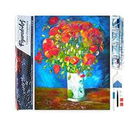 Figured'Art Diamond Painting Kit completo - Cuadro 40x50cm de Pintura de Diamante - Lienzo entero enrollado con diamantes cuadrados - Jarrón con amapolas rojas - Van Gogh - 5D DIY Manualidades