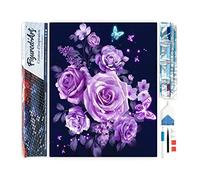 Figured'Art Diamond Painting Kit completo - Cuadro 40x50cm de Pintura de Diamante - Lienzo entero enrollado con diamantes de imitación cuadrados - Flores y mariposas púrpura - 5D DIY Manualidades