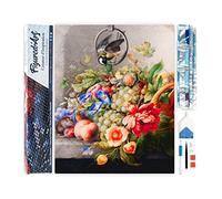 Figured'Art Diamond Painting Kit completo - Cuadro 40x50cm Pintura de Diamante - Lienzo enrollado Diamantes cuadrados - Bodegón de flores, fruta, un carbonero común y un ratón - Herman Henstenburgh
