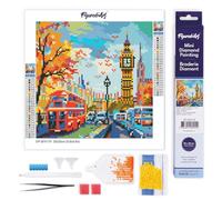 Figured'Art Mini Diamond Painting Kit completo - 25x25cm Pintura de Diamante - Lienzo entero enrollado con diamantes redondos - Otoño en la Ciudad de Londres - 5D DIY Manualidades Adultos