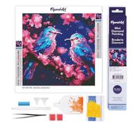 Figured'Art Mini Diamond Painting Kit completo - 25x25cm Pintura de Diamante - Lienzo entero enrollado con diamantes redondos - Pajaritos Azules Resplandecientes - 5D DIY Manualidades Adultos