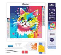 Figured'Art Mini Diamond Painting Kit completo - 25x25cm Pintura de Diamante - Lienzo entero enrollado con diamantes de imitación redondos - Arte Pop Abstracto de Gato - 5D DIY Manualidades Adultos