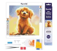 Figured'Art Mini Diamond Painting Kit completo - 25x25cm Pintura de Diamante - Lienzo entero enrollado con diamantes redondos - Cachorro de Golden Retriever Lindo - 5D DIY Manualidades Adultos