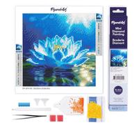 Figured'Art Mini Diamond Painting Kit completo - 25x25cm Pintura de Diamante - Lienzo entero enrollado con diamantes de imitación redondos - Loto Blanco Brillante - 5D DIY Manualidades Adultos